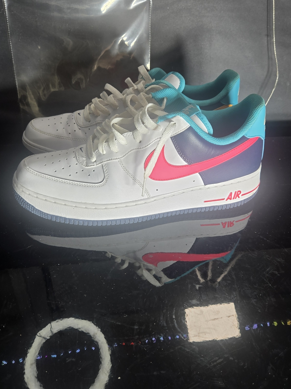 NIKE AIR FORCE 1 07 WHITE/RACER PINK-THUNDER BLUE size 12**